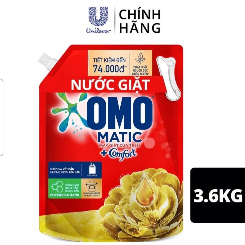 Nước giặt 3.6kg OMO matic túi 3.6kg hương Comfort tinh dầu thơm mẫu mới