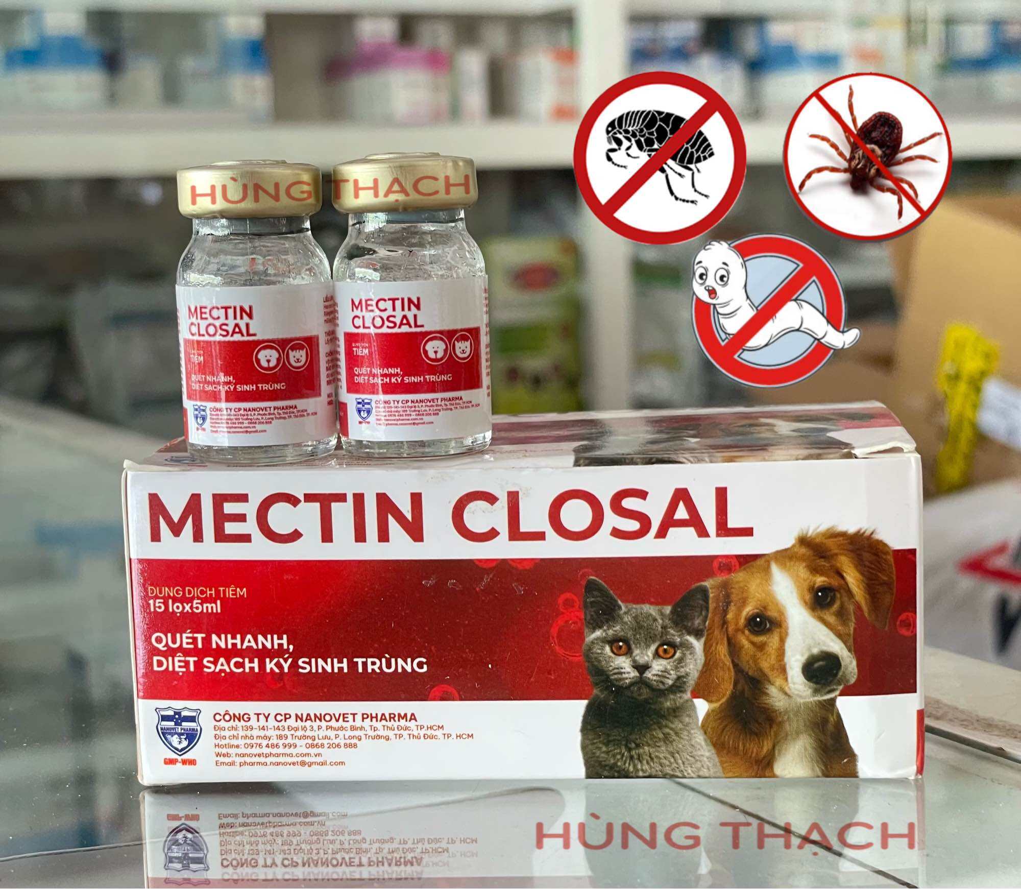 MECTIN CLOSAL 5ml dd tiêm trị nội ngoại kí sinh trùng giun sán ve ghẻ bọ chét bọ nhảy chó mèo ghẻ th