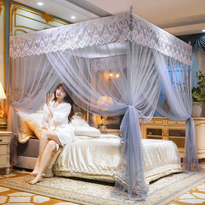 Mùa Hè 2024 Màn Chống Muỗi Ba Cửa Đồ Dùng Gia Đình Phòng Ngủ Đầy Đủ Bàn Chân Sắt Chống Muỗi Phong Cách Cung Đình Trung Quốc Đại Lục