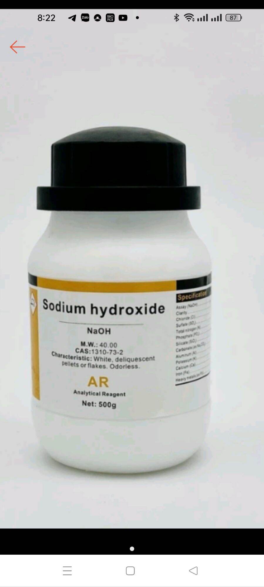 Hóa chất sodium hydroxide >96% (naoh / natri hydroxit, chai 500g, xilong, cas