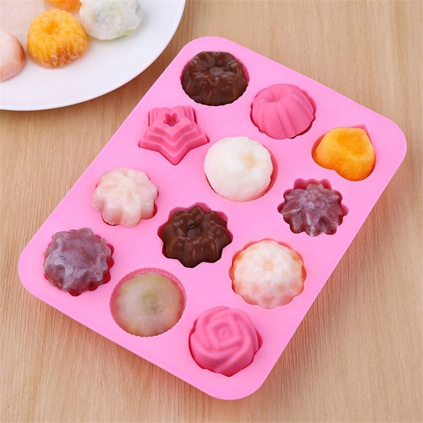 Khuôn silicon thạch rau câu, socola 12 hoa tim 4 cm