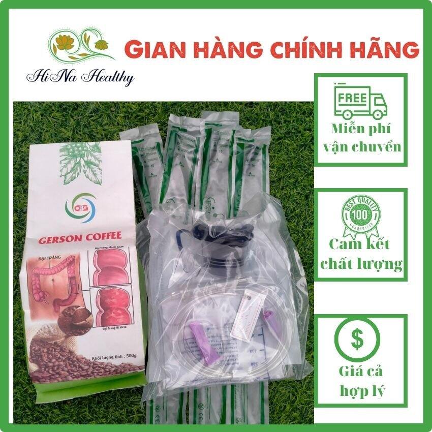 Combo cà phê thải độc Gerson,1 gói 500g và 1 túi truyền, 5 dây truyền hậu môn, giúp thải độc đại tràng, thải độc Gan, làm được 1 tháng.