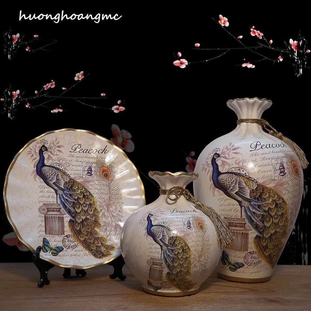 Bộ decor 3 món trang trí phòng khách kèm hoa