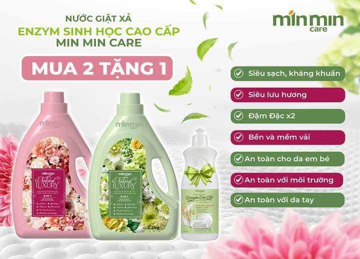 (Chính Hãng) Nước giặt xả Min Min Care 3,2kg -công nghệ Enzym cao cấp 6in1- sạch,an toàn, hương nước hoa, lưu hương