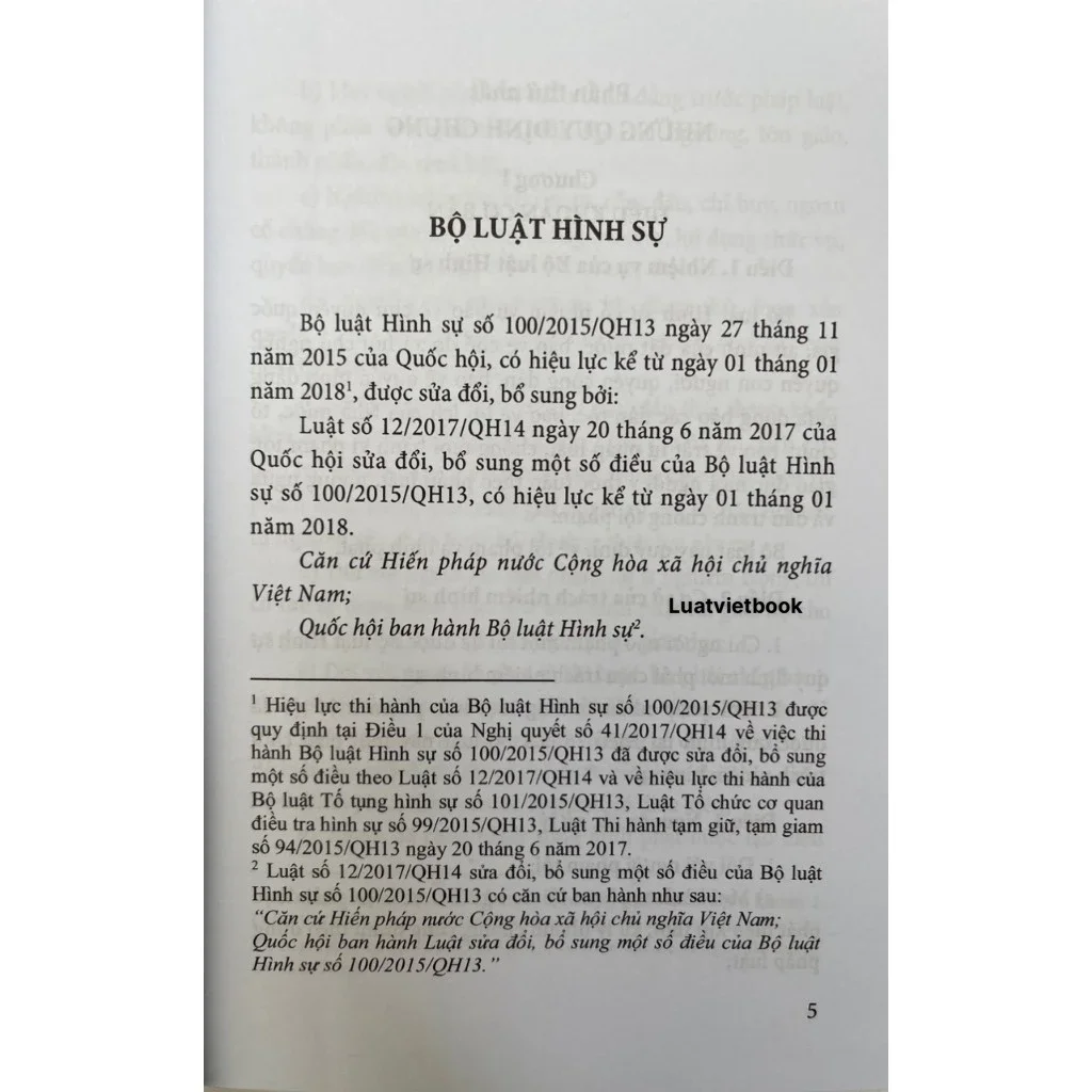 Bộ Luật Hình Sự Năm 2015 (sửa đổi, bổ sung năm 2017)