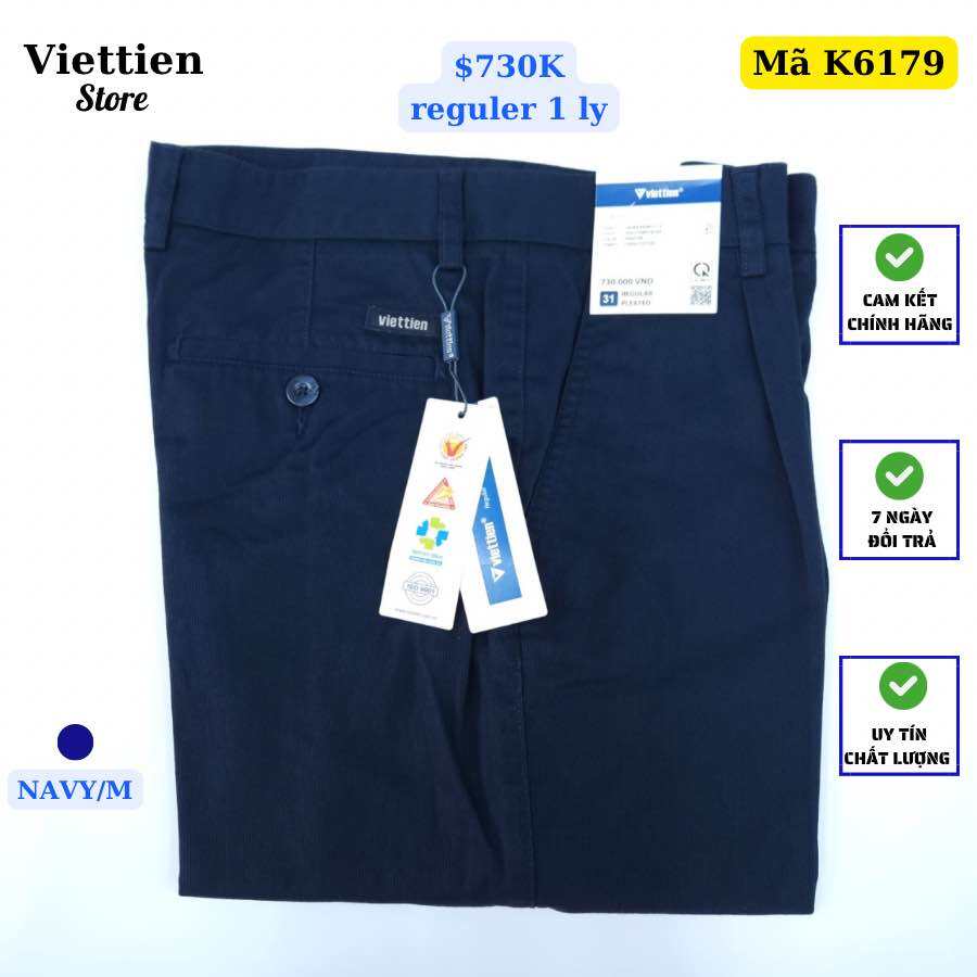Quần kaki việt tiến sọc xanh đen phom xếp ly ống xuông chính hãng