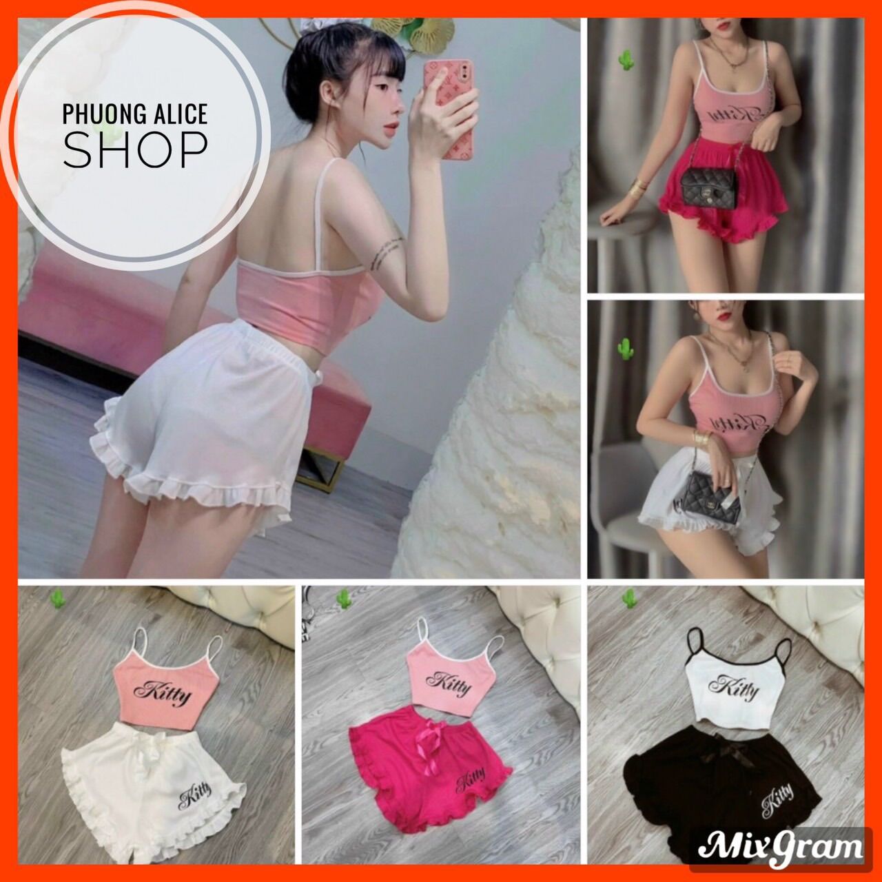 Đồ bộ ngủ hai dây sexy chất thun gân tăm mềm mat