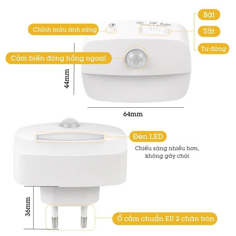 Đèn Ngủ Cảm Ứng Thông Minh Tiết Kiệm Điện ZN07. 
