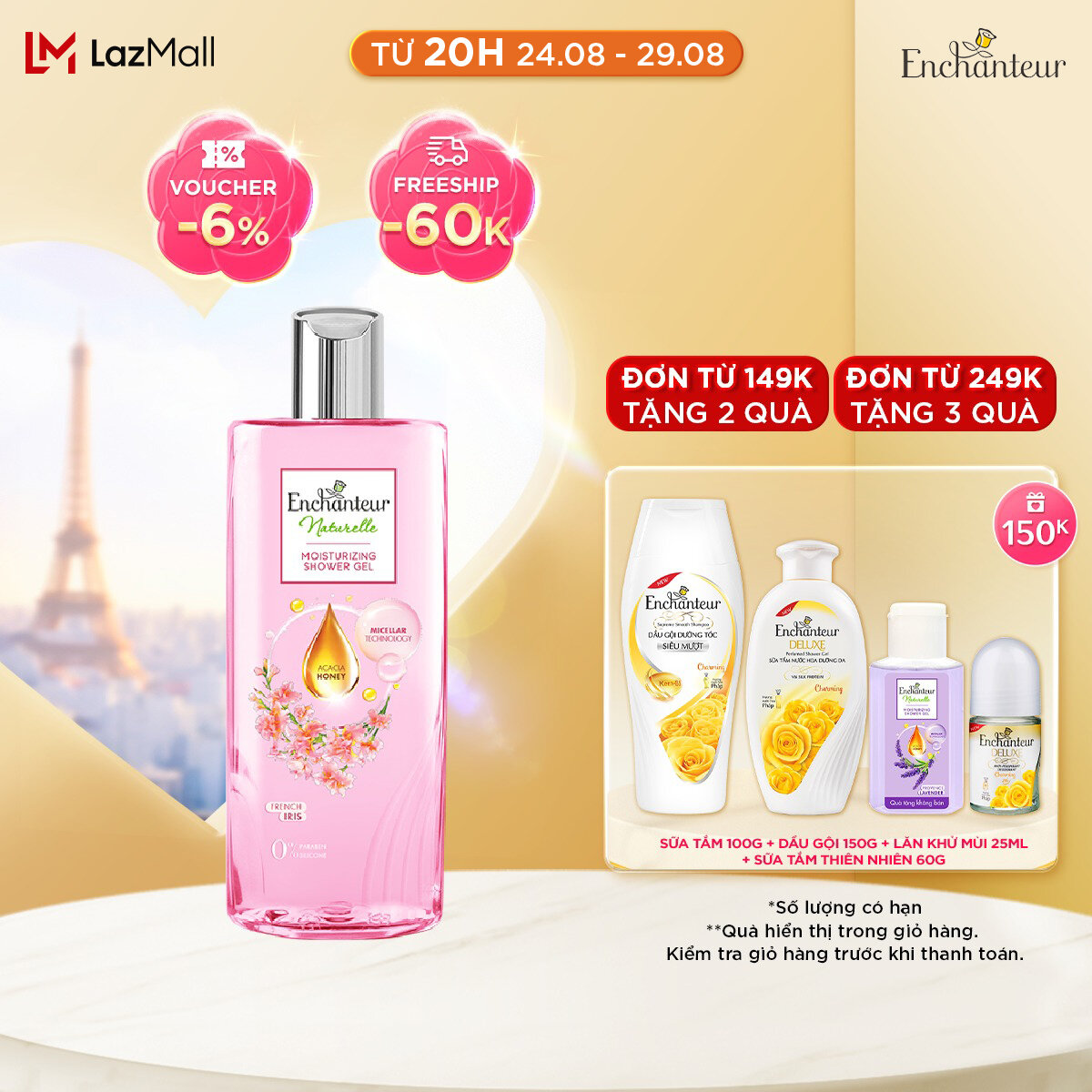 Sữa tắm dưỡng da thiên nhiên Enchanteur Naturelle hương hoa Iris 260gr