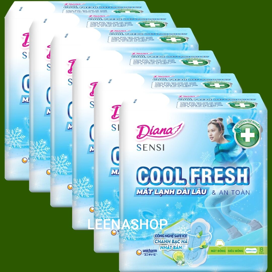 [Mẫu luôn mới]combo 6 gói BVS Diana SENSI COOLFresh mỏng không cánh (8 miếng)d
