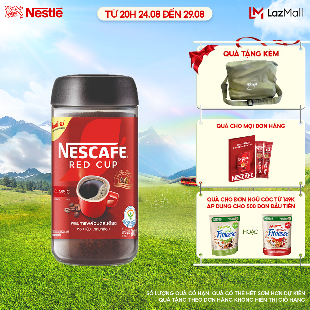 [QUÀ TẶNG THÁNG 8 - Mua 1 tặng 1 Túi vải dù Nescafe] Cà phê hòa tan kết hợp cà phê rang xay NESCAFÉ® RED CUP (hũ 200g)