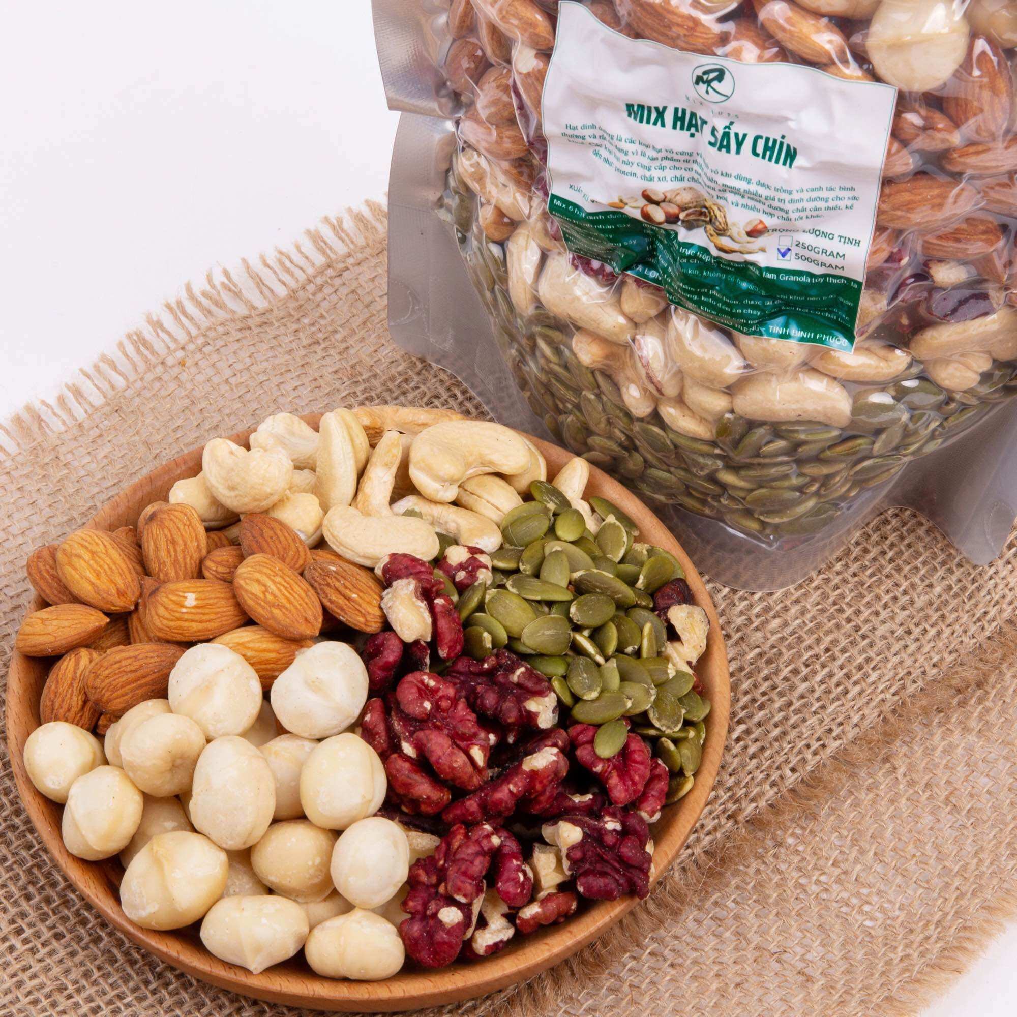 500gram mix 6 hạt sấy nguyên vị không muối