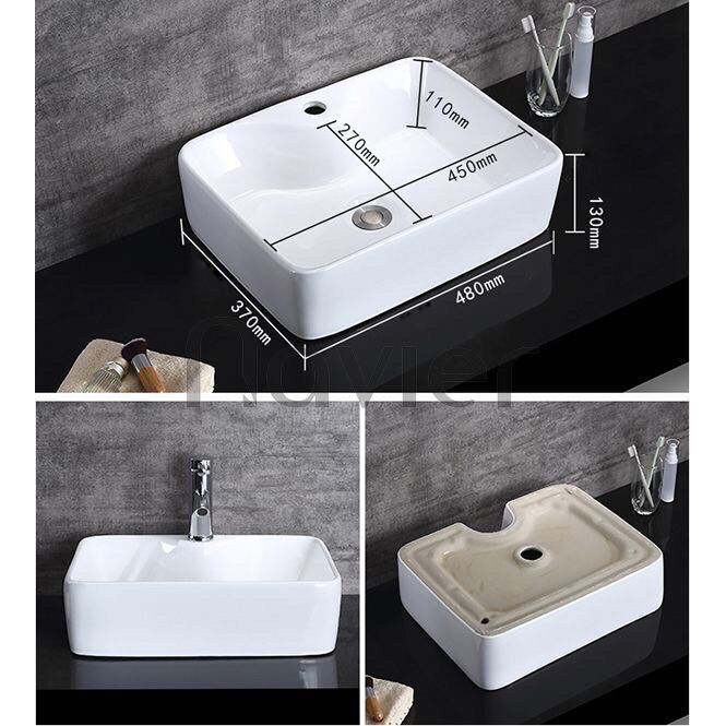 Chậu lavabo sứ rửa mặt cao cấp Mission ( loại chữ nhật đặt bàn)
