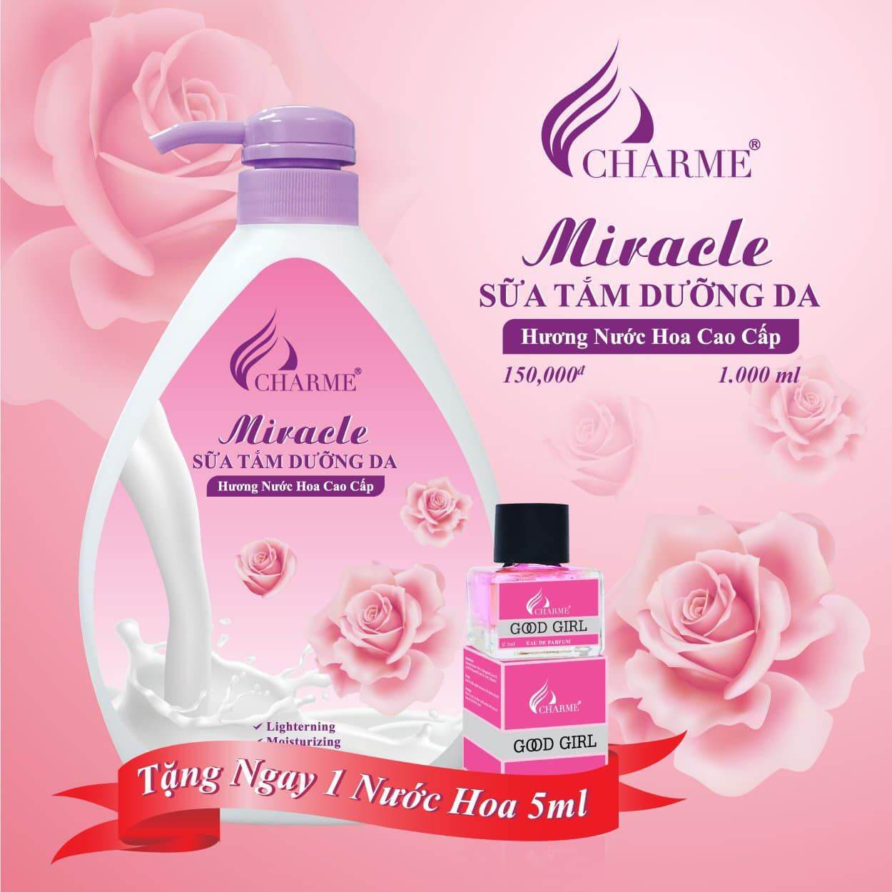 [Hcm]Sữa Tăm Cha.rme (Hồng )1000 Ml (Tặng Nước Hoa Mini 5Ml)