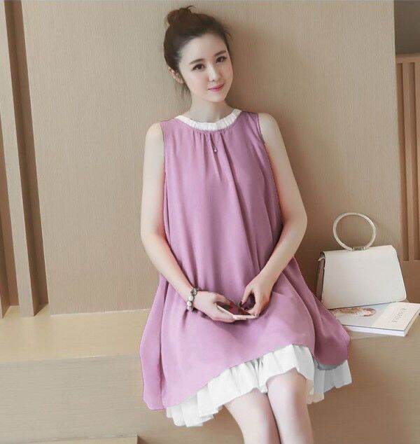 Đầm bầu váy bầu công sở viền trắng