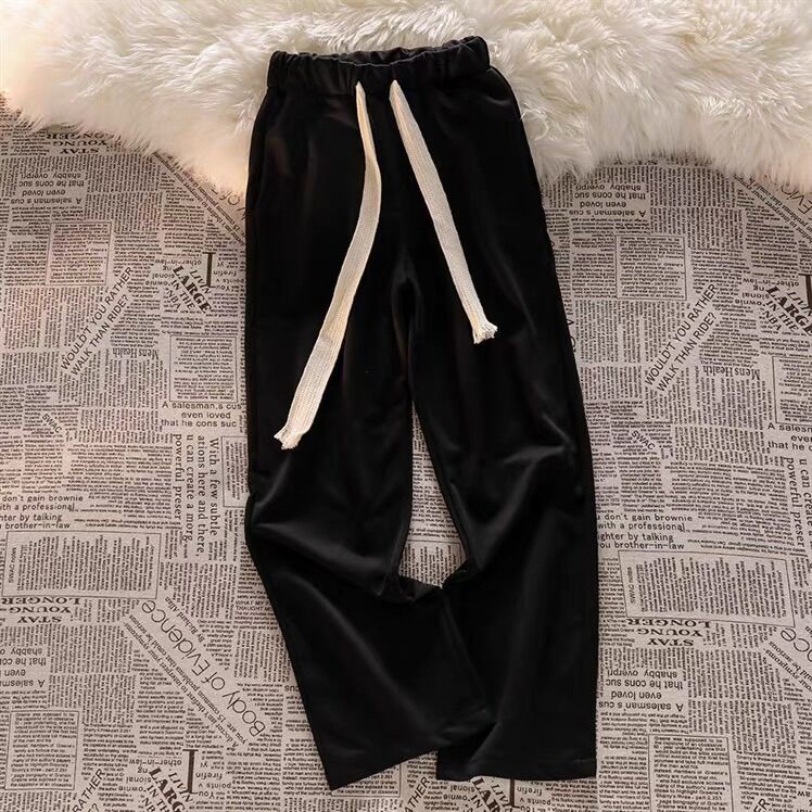 Quần ống rộng trơn cạp cao unisex