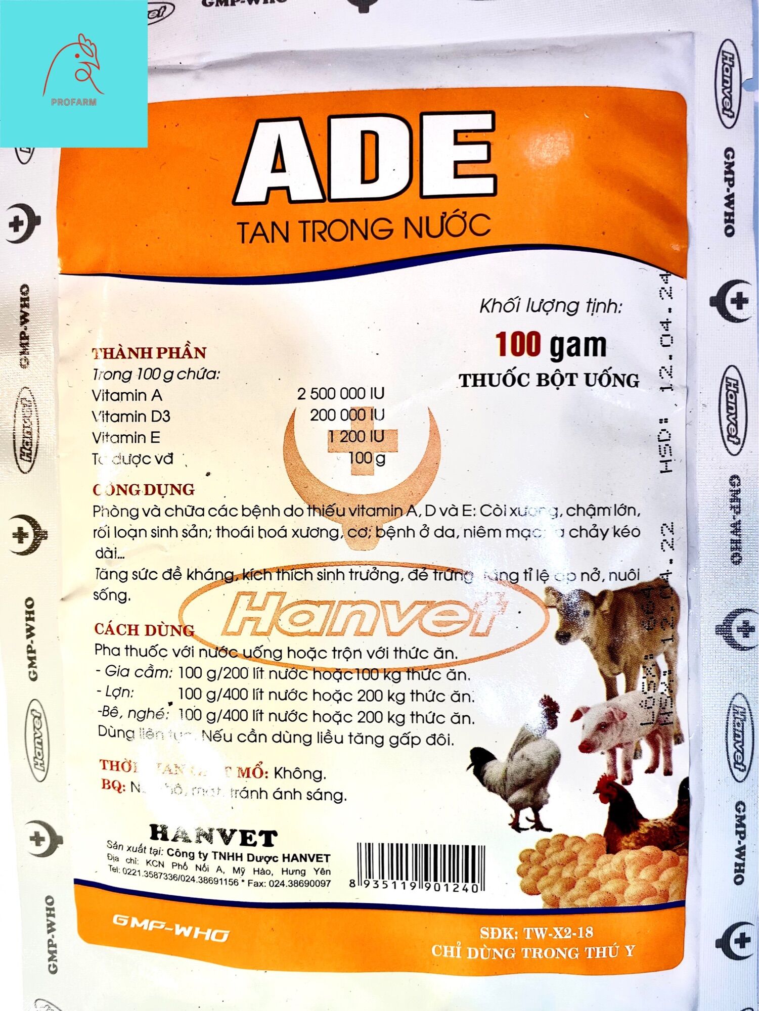 Hanvet Bcomlex ADE Nặng cân đẹp mã, nâng cao đề kháng tăng truỏng nhanh dùng cho vật nuôi
