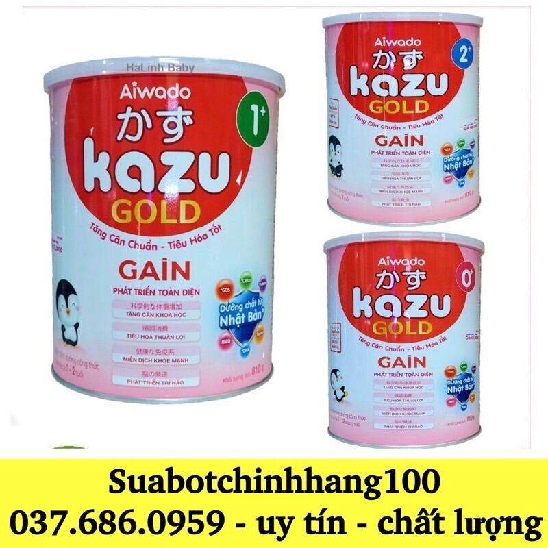 Tặng 1 hộp nhựa - Sữa bột Kazu Gold Gain số 0+, 1+, 2+ 810g