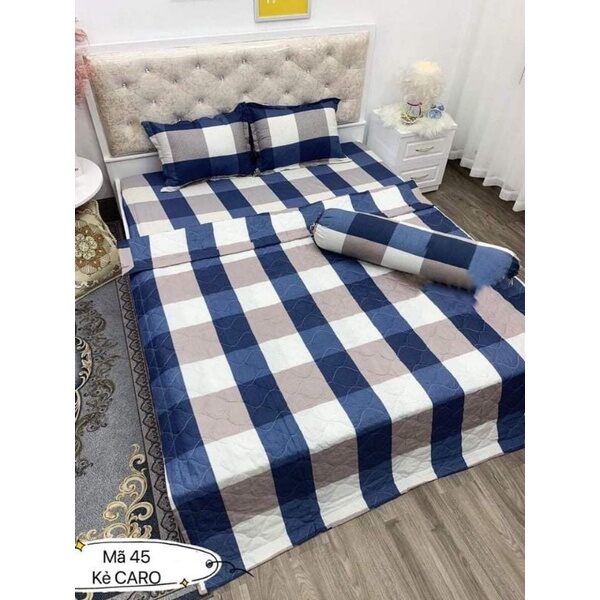 Sét ga gối cotton poly mẫu kẻ ô