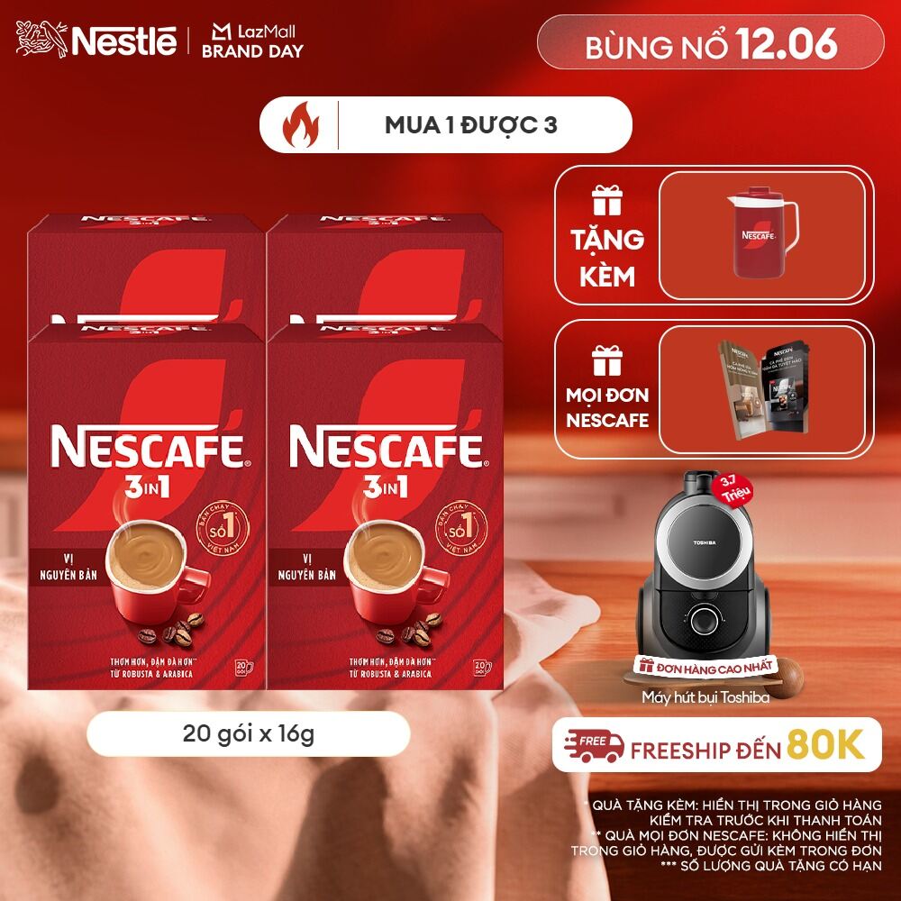 [FREESHIP TOÀN QUỐC] [CÔNG THỨC CẢI TIẾN] Combo 4 Hộp Cà phê Hòa tan NESCAFÉ VỊ NGUYÊN BẢN 20 gói - Đậm thơm hài hòa