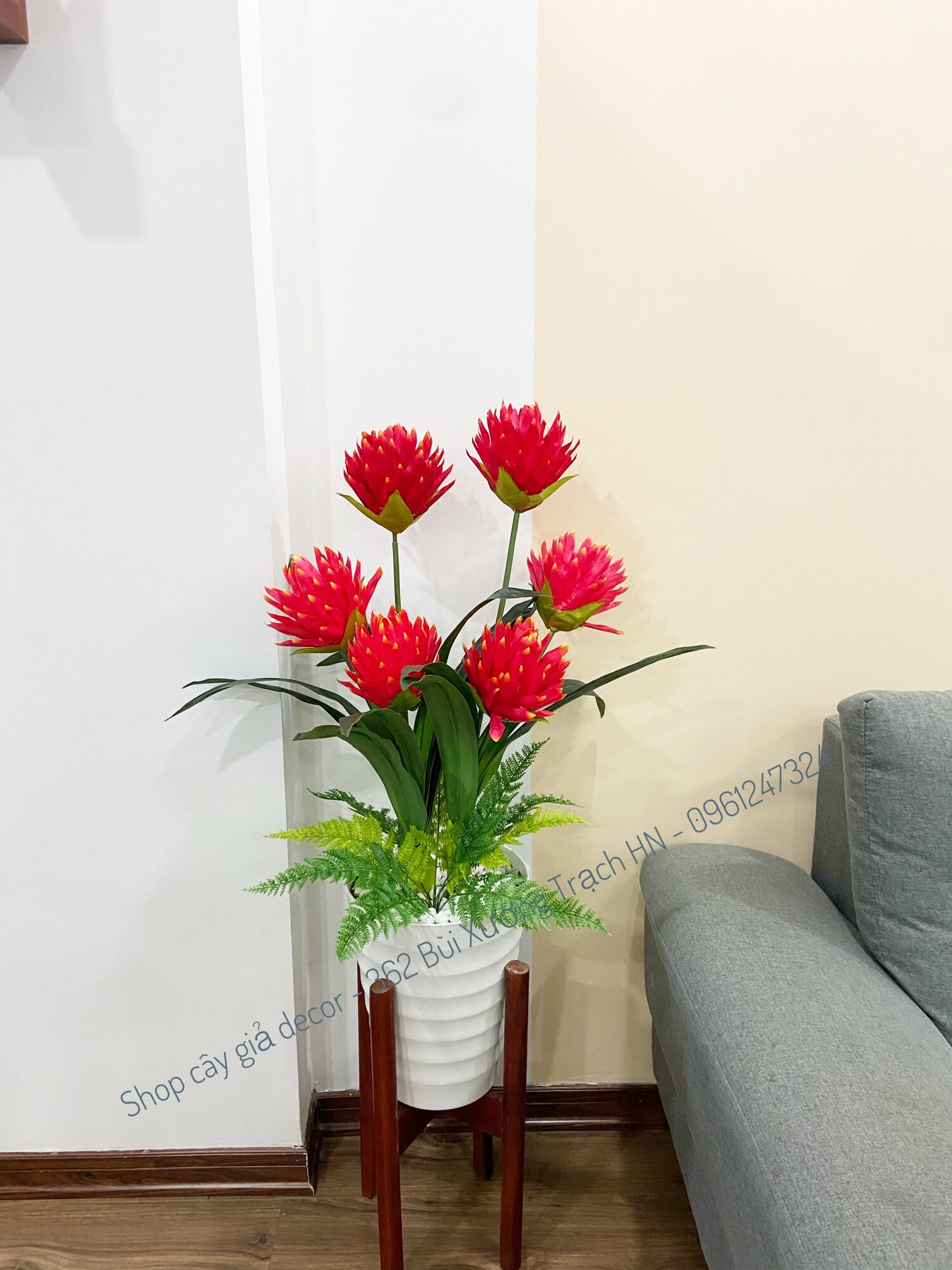 Cây lan đuốc đỏ - cây lan đuốc giả - cây giả trang trí 90cm