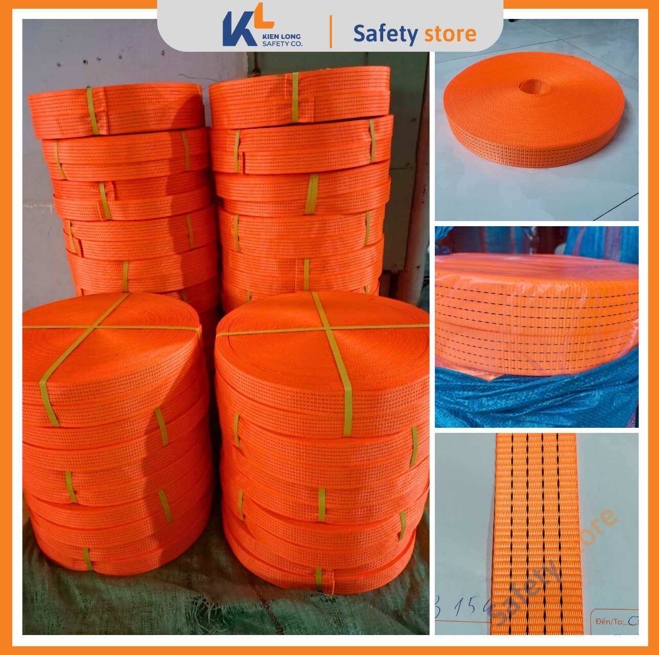 Dây vải Polyester chằng hàng bản 5cm tải trọng tối đa 3 tấn, cuộn dài 1-100 mét cẩu hàng hoá màu cam - bán theo mét dài