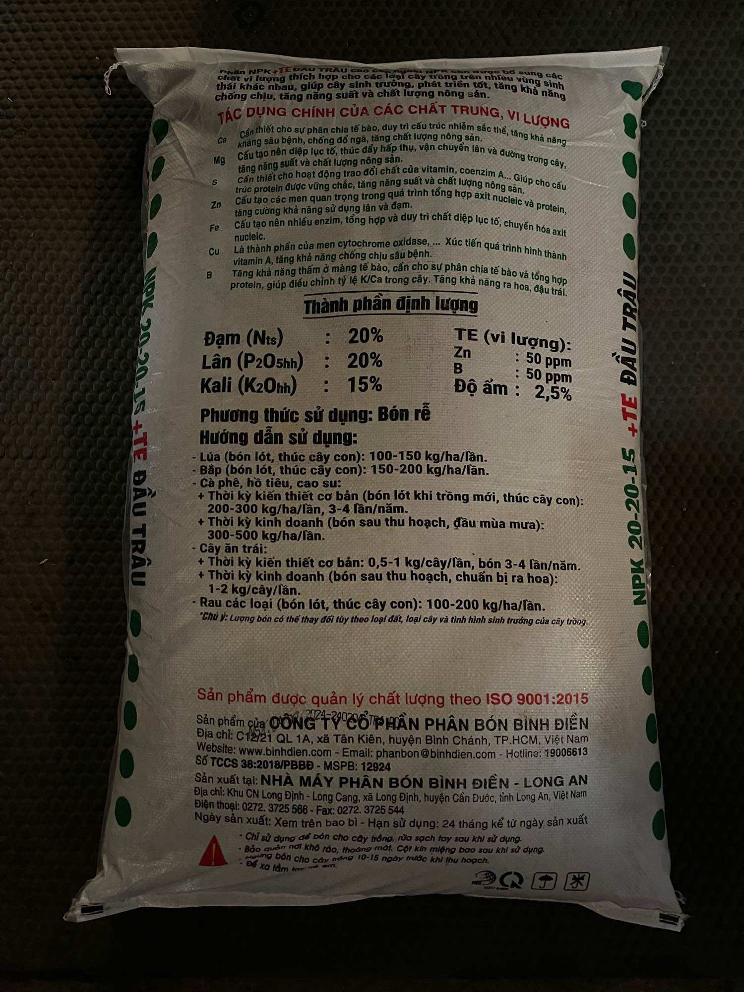 NPK 20-20-15+TE (gói chiết 1kg) Đầu Trâu Cao Cấp phân bón Bình Điền