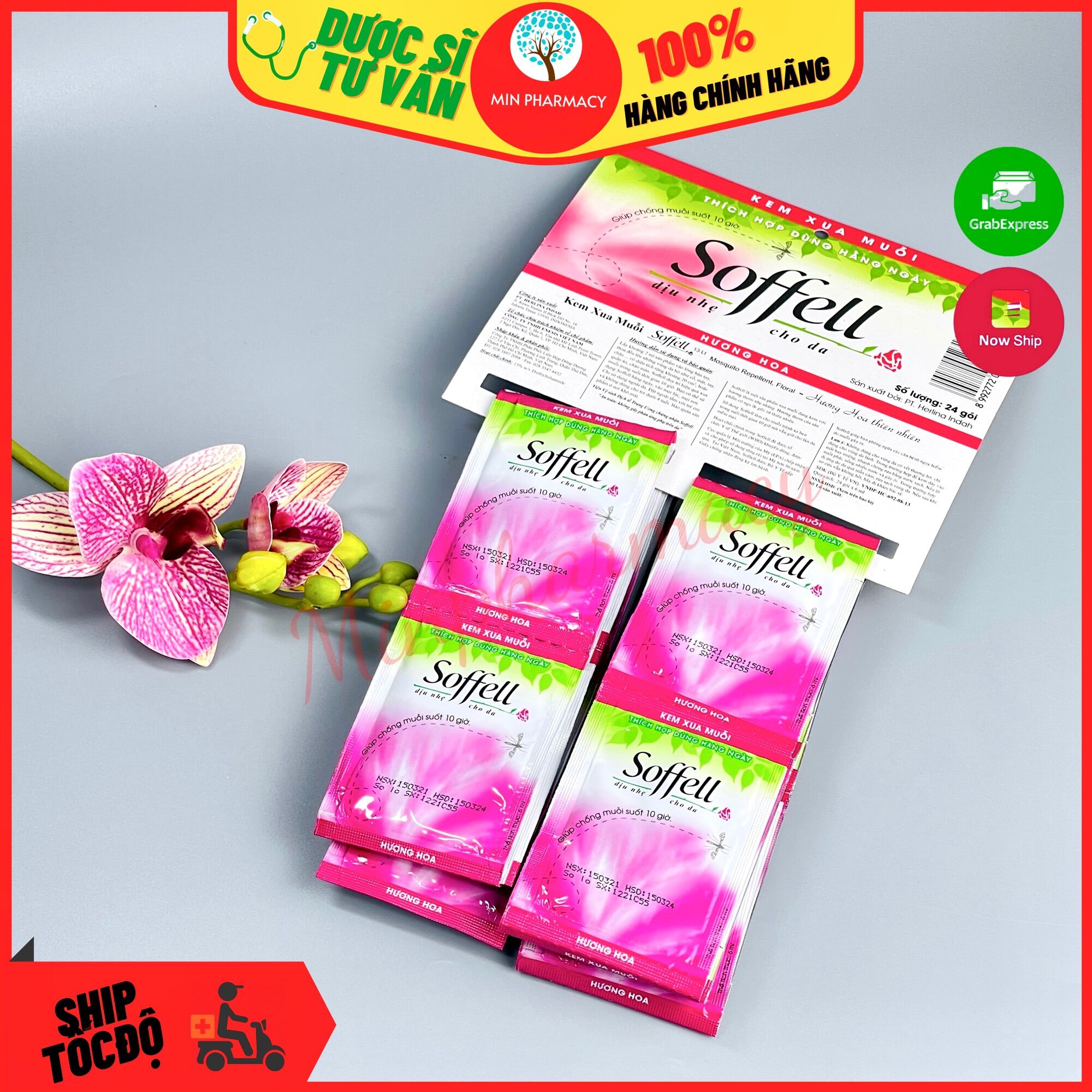 [1 DÂY 12 GÓI] Kem bôi da chống muỗi SOFFELL Hương hoa gói 6ml - Minpharmacy