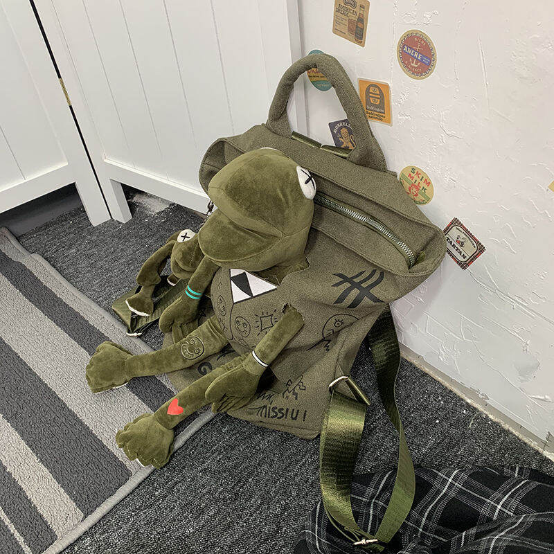 2020 New Style Versatile Backpack Women's Canvas Large Capacity Backpack Graffiti Printed Cute Frog School Bag Fashion