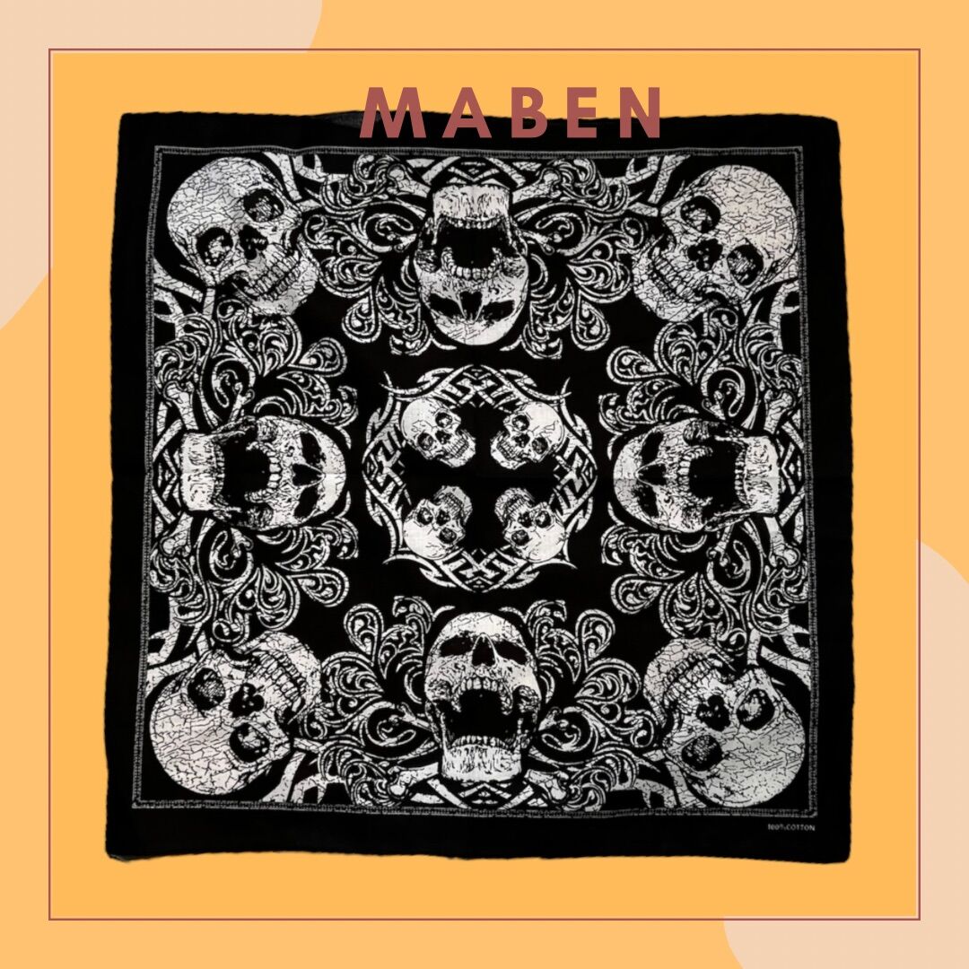 Khăn bandana cotton hình đầu lâu size 55x55cm - Maben