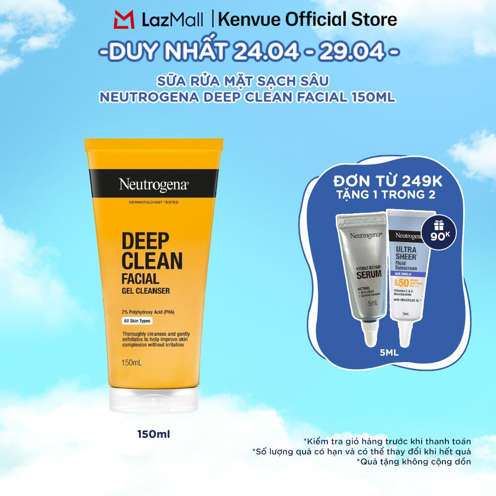 Sữa rửa mặt làm sạch sâu cho DA DẦU NHẠY CẢM Neutrogena Deep Clean Facial Gel 150ml