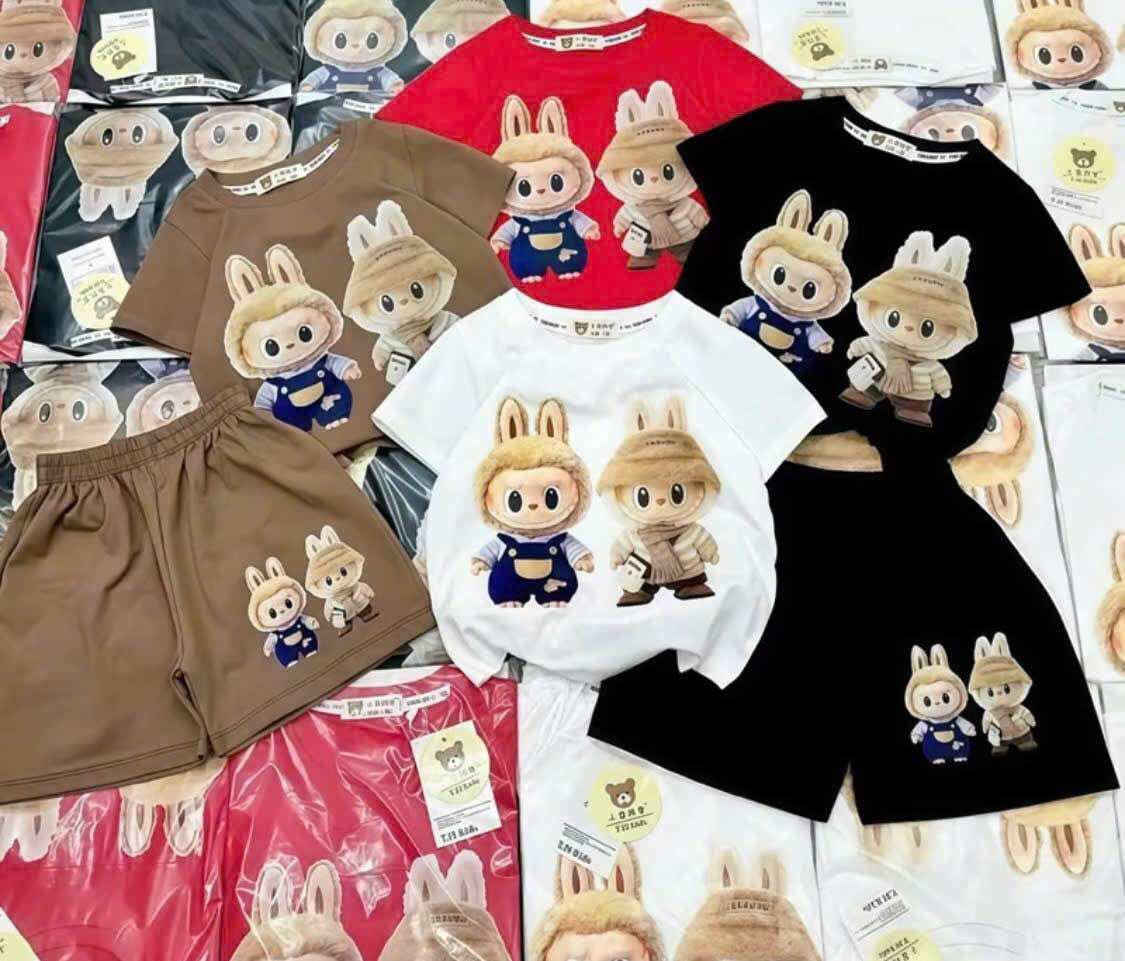 [LM02] Combo 4 bộ in hình Labubu cho bé trai và bé gái, chất cotton xu, từ 7 đến 40kg