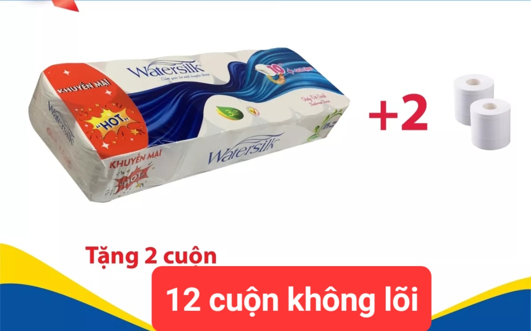 Giấy vệ sinh Watersilk 36m không lõi, 3 lớp 12 cuộn mềm mại