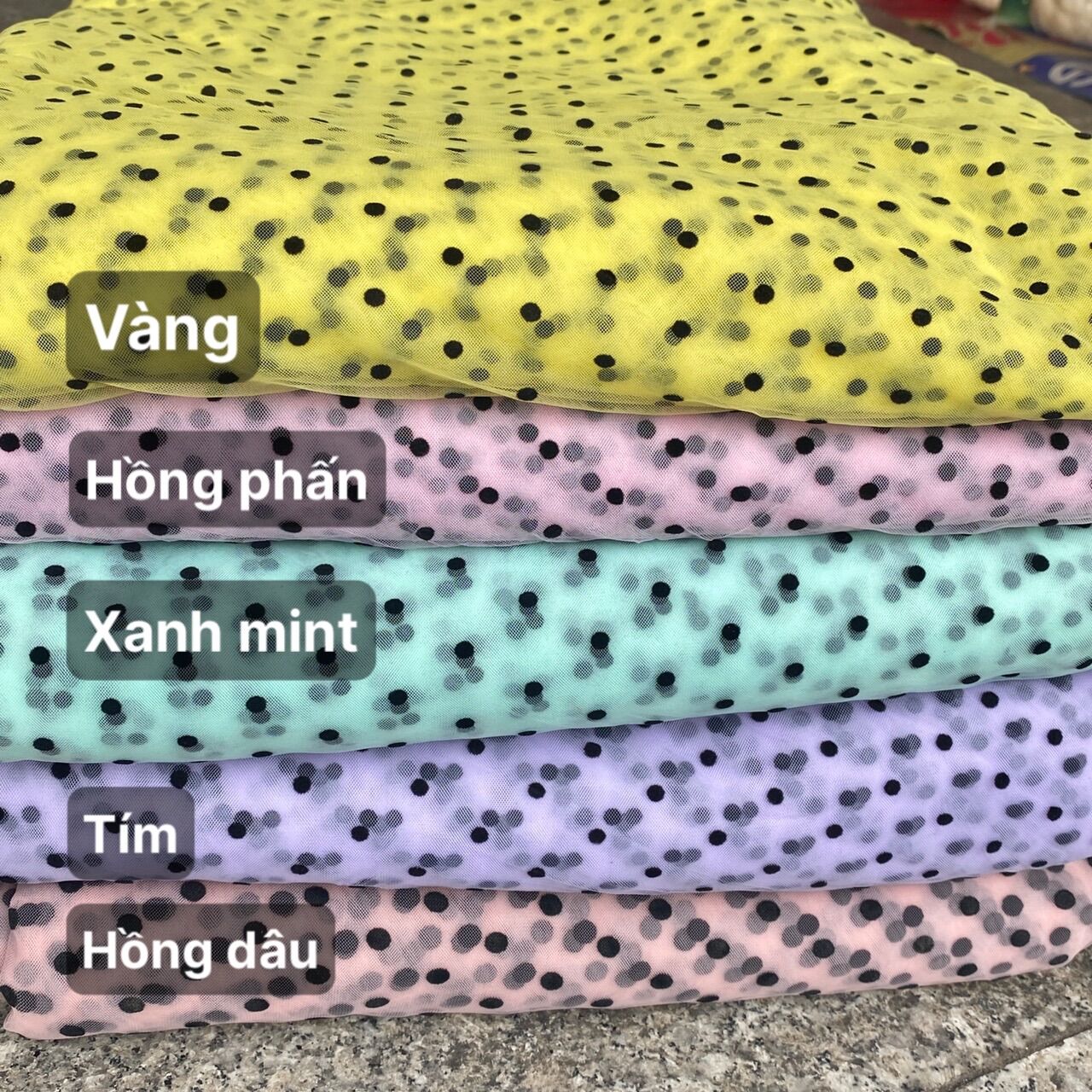 5 màu voan lưới chấm bi ép nhung mềm mịn