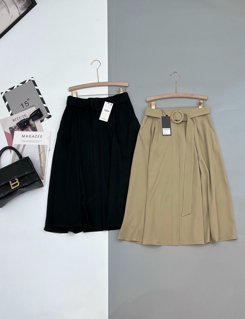 Chân Váy Xoè Midi Công Sở Kèm Belt