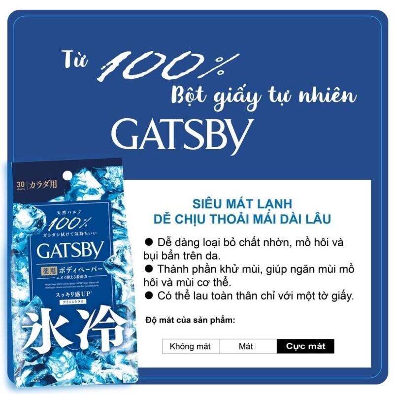 Khăn giấy ướt toàn thân Gatsby túi 30 tờ ice citrus