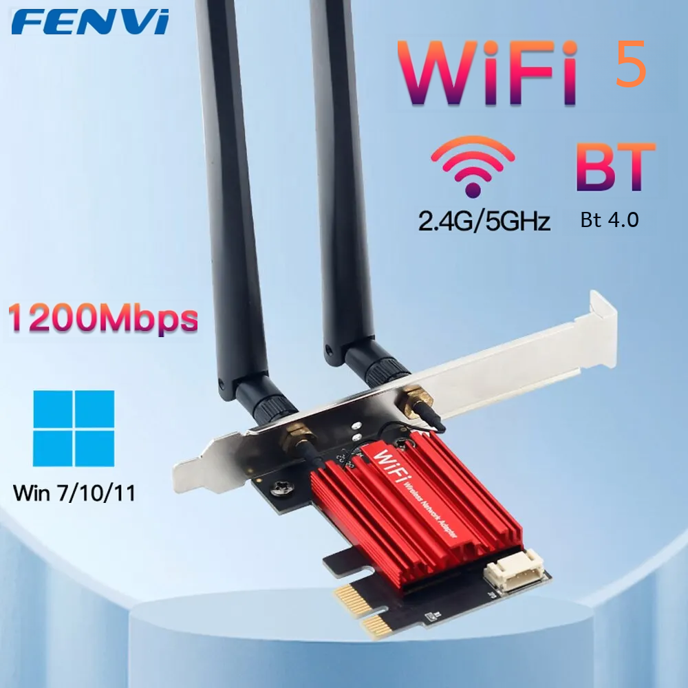 Fenvi Wifi 5 Pci-e Không Dây Ac1200 Băng Tần Kép 2.4G/5GHz 802.11ac Cho Bluetooth 4.0 Máy Tính Để Bàn Windows 7/8/10/11