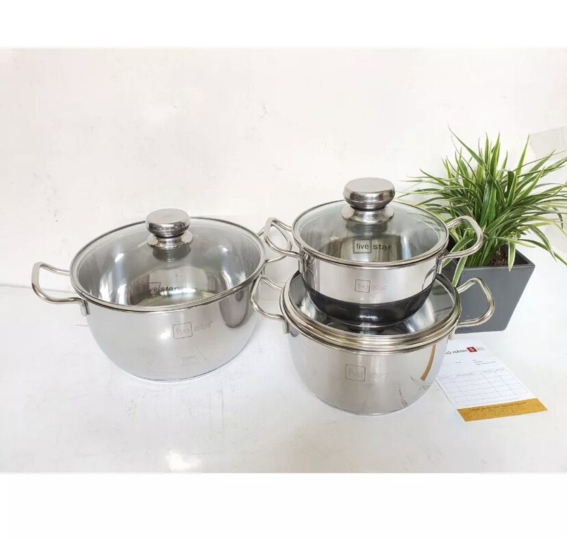 Bộ nồi inox 3 đáy five star siêu đẹp ( nắp kính)