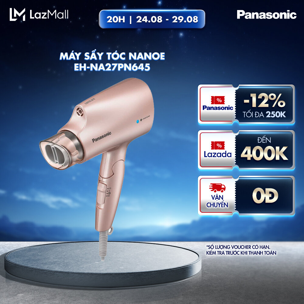 Máy sấy tóc Nanoe dưỡng ẩm, chăm sóc tóc và da đầu Panasonic EH-NA27PN645 – Thiết kế thời trang - Tay cầm gập gọn, dễ dàng mang theo - Công Suất 1200W - Hàng Chính Hãng - Bảo hành 1
