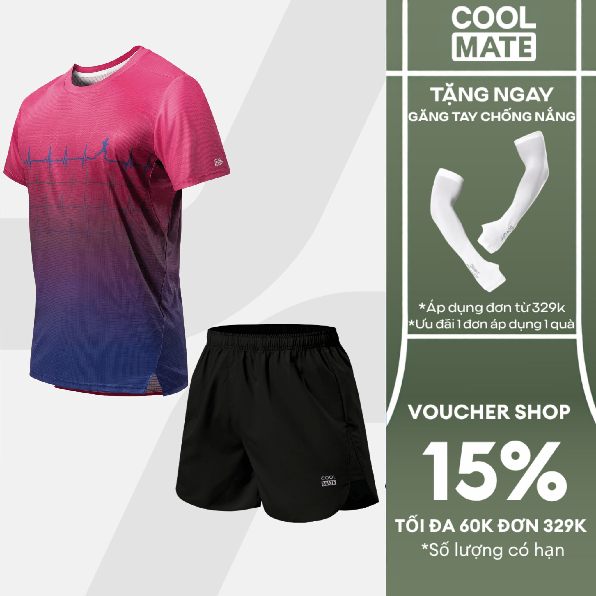[TẶNG QUÀ ĐƠN TỪ 329K]Set đồ chạy bộ Áo Thun Nam thể thao Graphic và Quần short Maxcool thoáng khí, thoải mái Coolmate