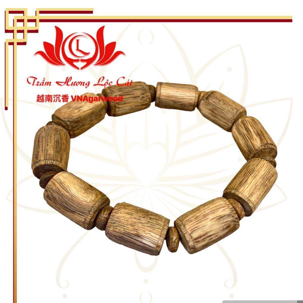 Vòng Tay Trầm Hương Hạt Thô Tiên Phước Quảng Nam – LỘC CÁT– Gỗ Trầm Tự Nhiên 100% – Phụ Kiện Phong Thuỷ Bình An, Hợp Mệnh