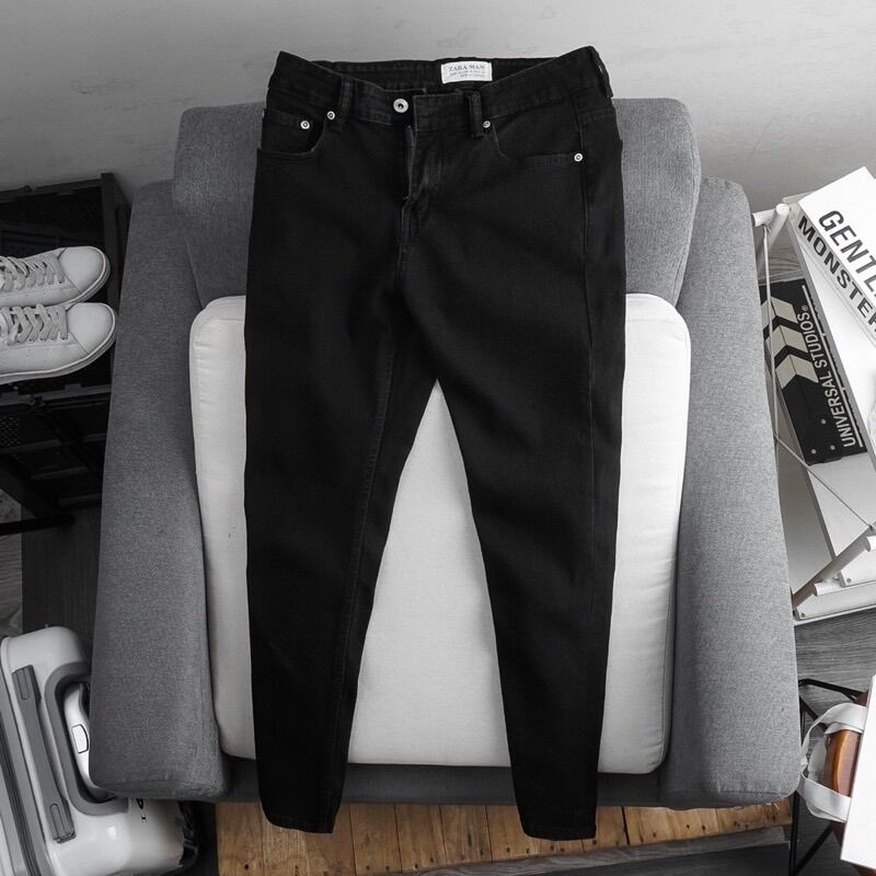 Quần jean nam đen trơn Slimfit xuất khẩu ống ôm jeans co dãn