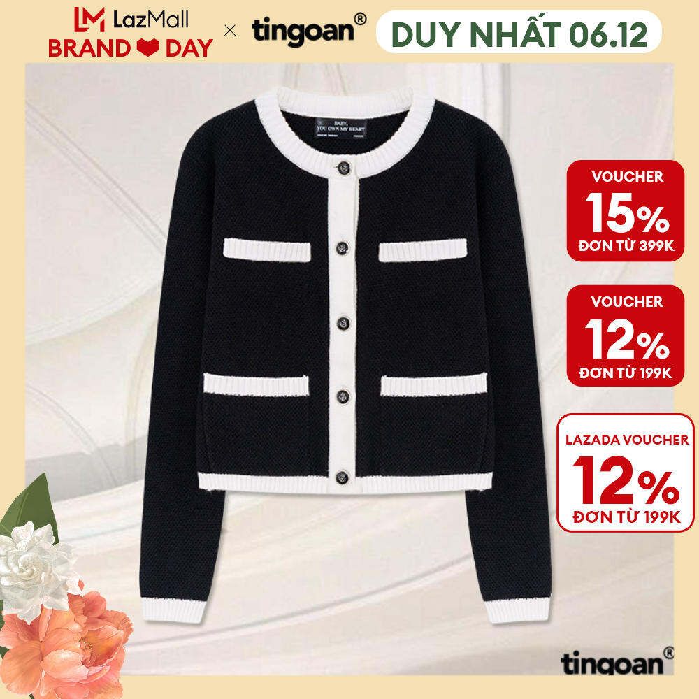 TINGOAN® - Áo len cardigan 4 túi đen viền trắng JENNIFER CARDIGAN/BL