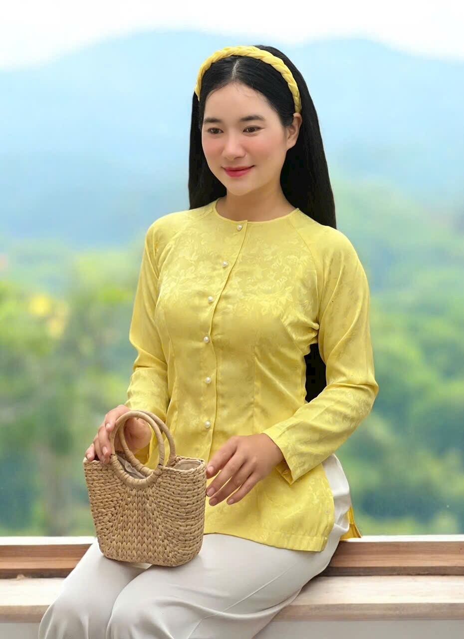 (BÁN ÁO RIÊNG QUẦN RIÊNG) Áo bà ba nữ gấm cổ tròn truyền thống -bà ba Tết -đồ lam nữ