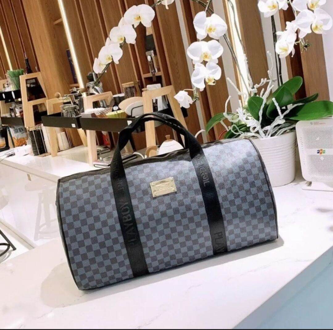 Túi trống du lịch nam nữ size lớn kẻ vuông xanh