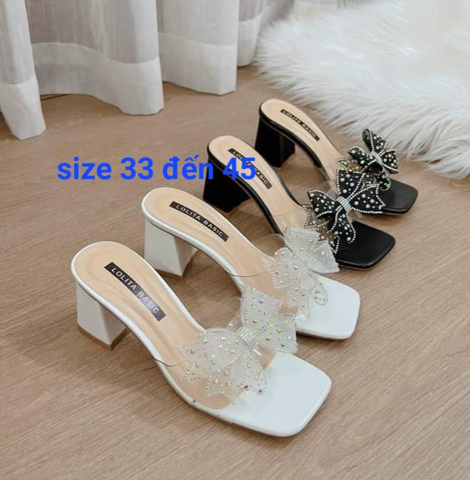 Giày cao gót nữ đính nơ đẹp sang trọng size 33 đến 45 cao 7p