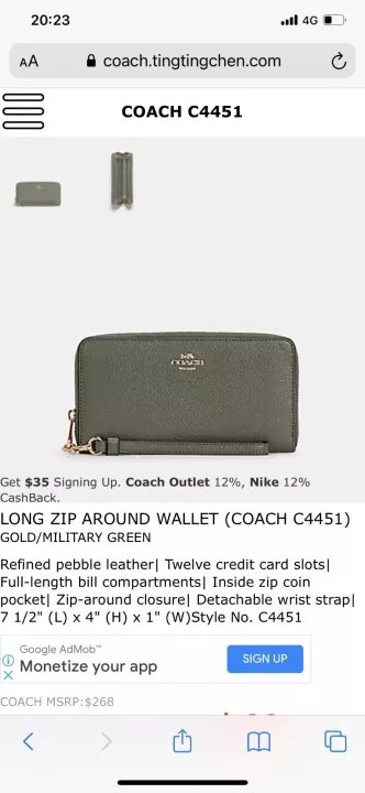 Ví C0ACH - LONG ZIP AROUND WALLET da thật chuẩn xịn
