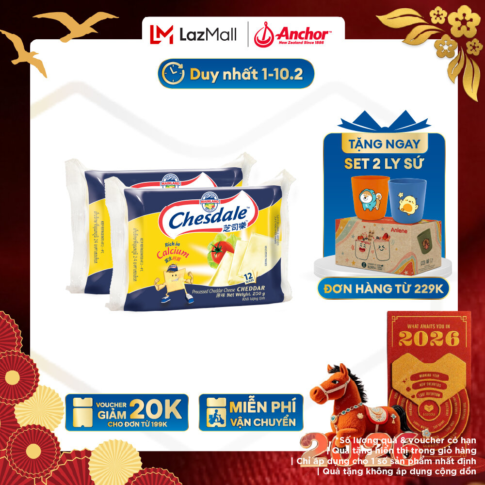 [GIAO HÀNG HỎA TỐC - HCM] Combo 2 Phô Mai Chesdale Cheddar Lát Vị Sữa 250G (12 Miếng)