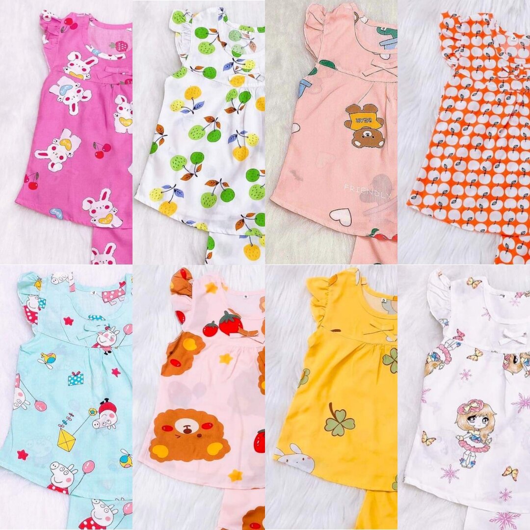 COMBO 10 BỘ ,COMBO 5 BỘ ,COMBO 3 BỘ bé gái ngắn vải tole lanh giao không trùng màu ,họa tiết