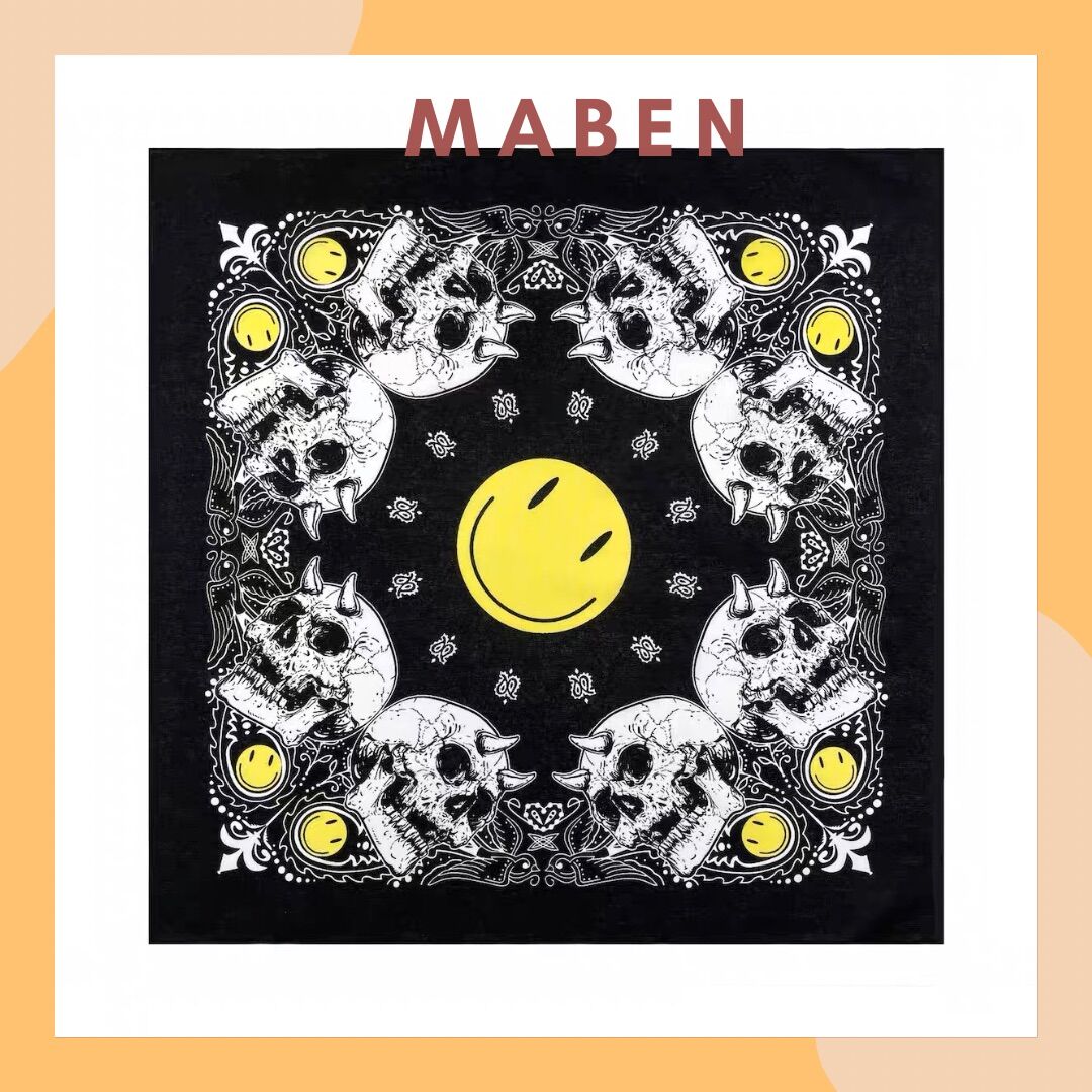 Khăn bandana cotton size 68x68cm hình mặt cười - Maben